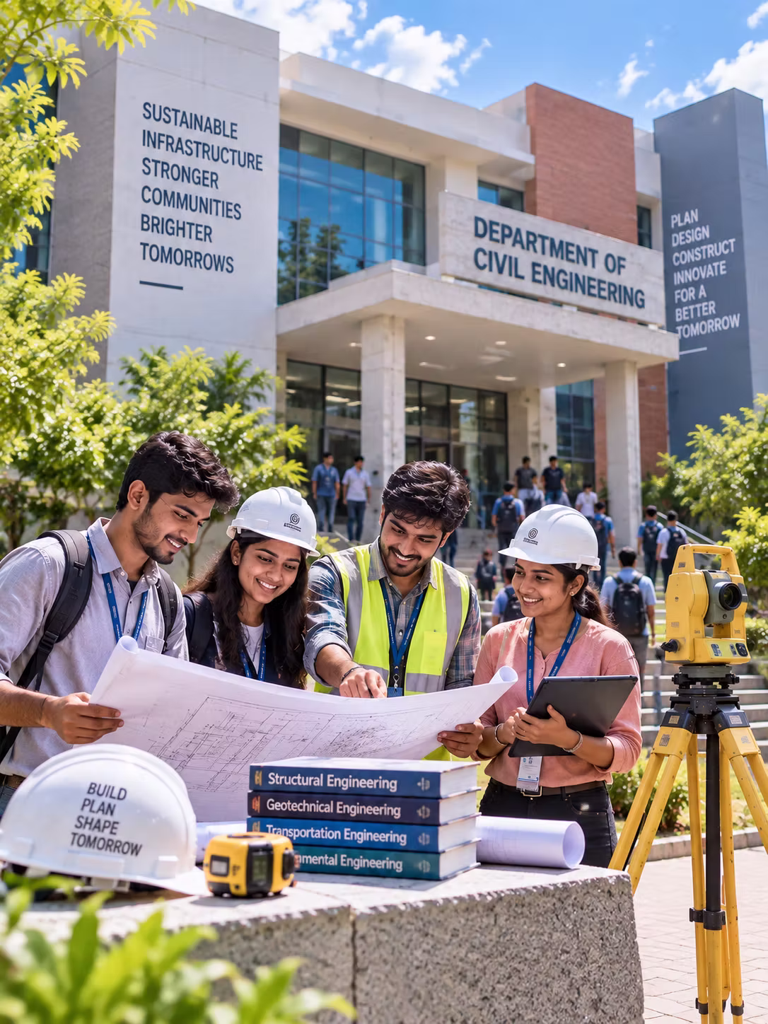 Polytechnic civil engineering students conducting surveying at MIET campus